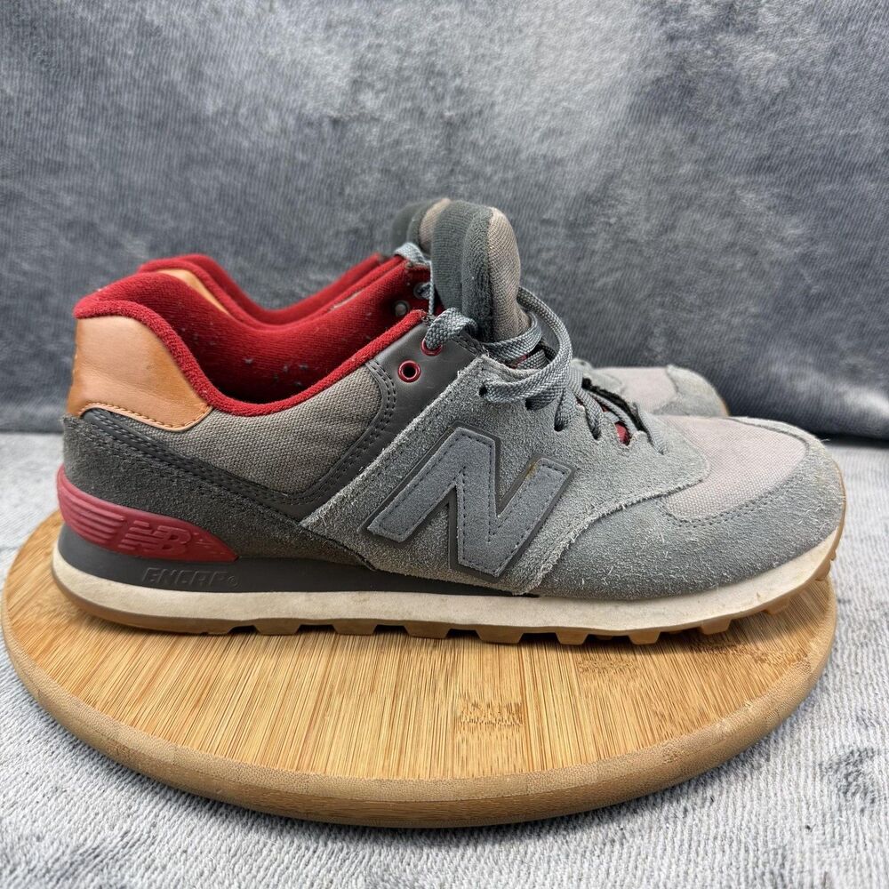 New Balance 574 Shoes Mens Size 10.5 D Gray Red Suede Casual Sneakers ML574NEB